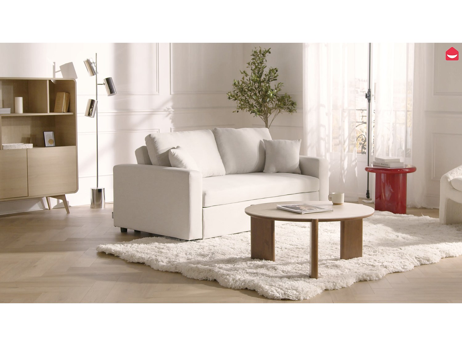 3-sits bäddsoffa i ljusgrått tyg INIZOR
