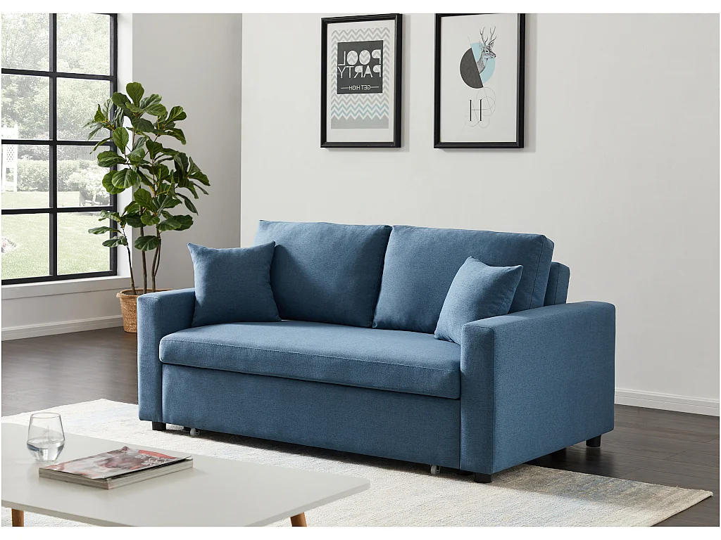 Canapé 3 places convertible en tissu INIZOR - Bleu