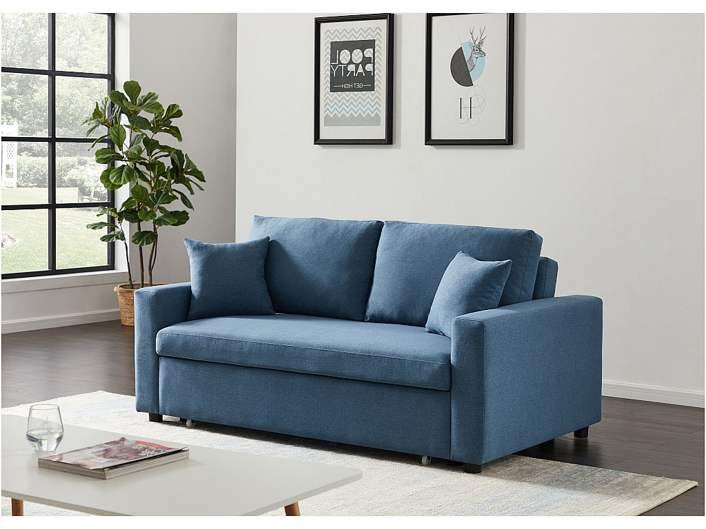 Schlafsofa 3-Sitzer - Stoff - Blau - INIZOR günstig online kaufen