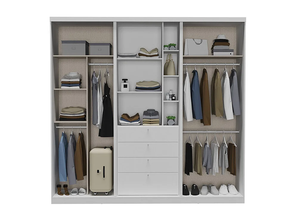 Armoire 2 portes coulissantes - Miroir et tiroirs - L240cm - Coloris : Blanc - BODIL