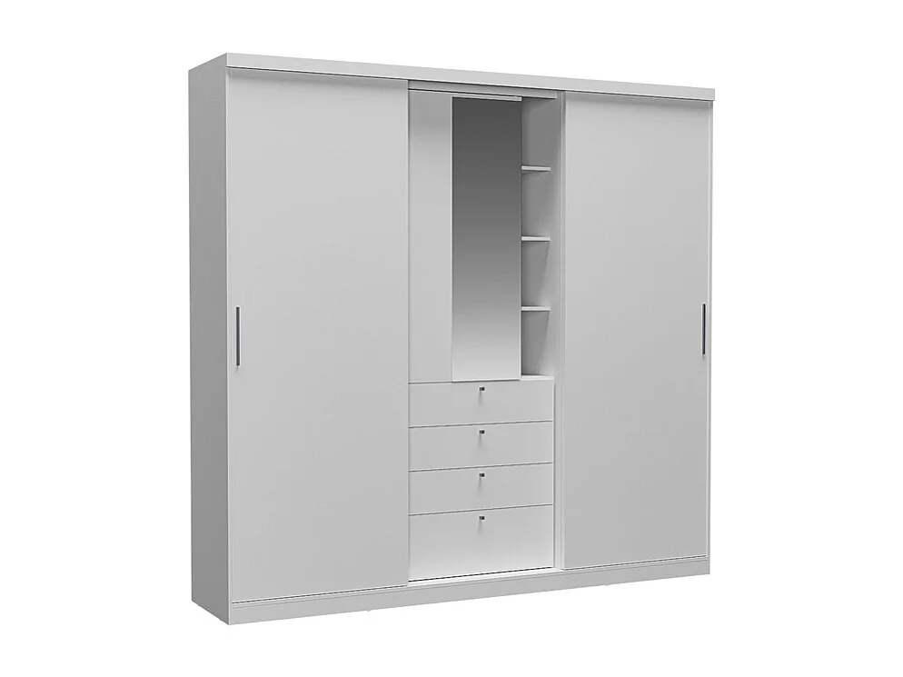 Armoire 2 portes coulissantes - Miroir et tiroirs - L240cm - Coloris : Blanc - BODIL