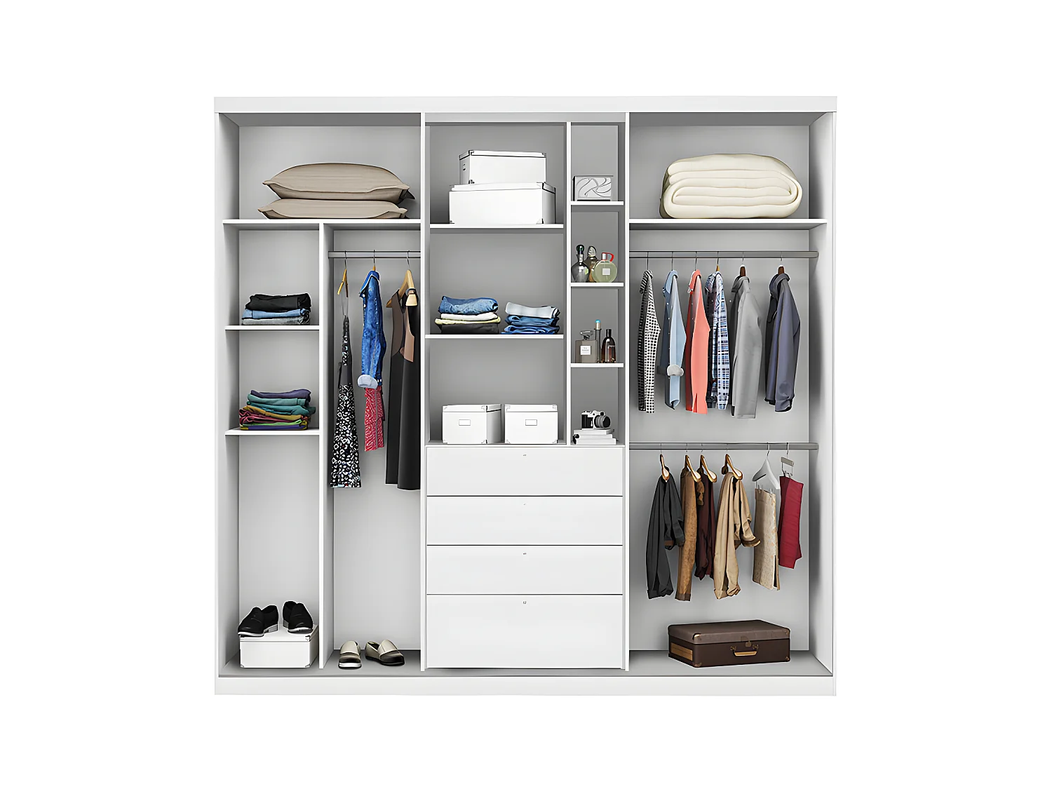 Kledingkast - Schuifdeuren - Spiegel en lades - L 240 cm - Wit - BODIL