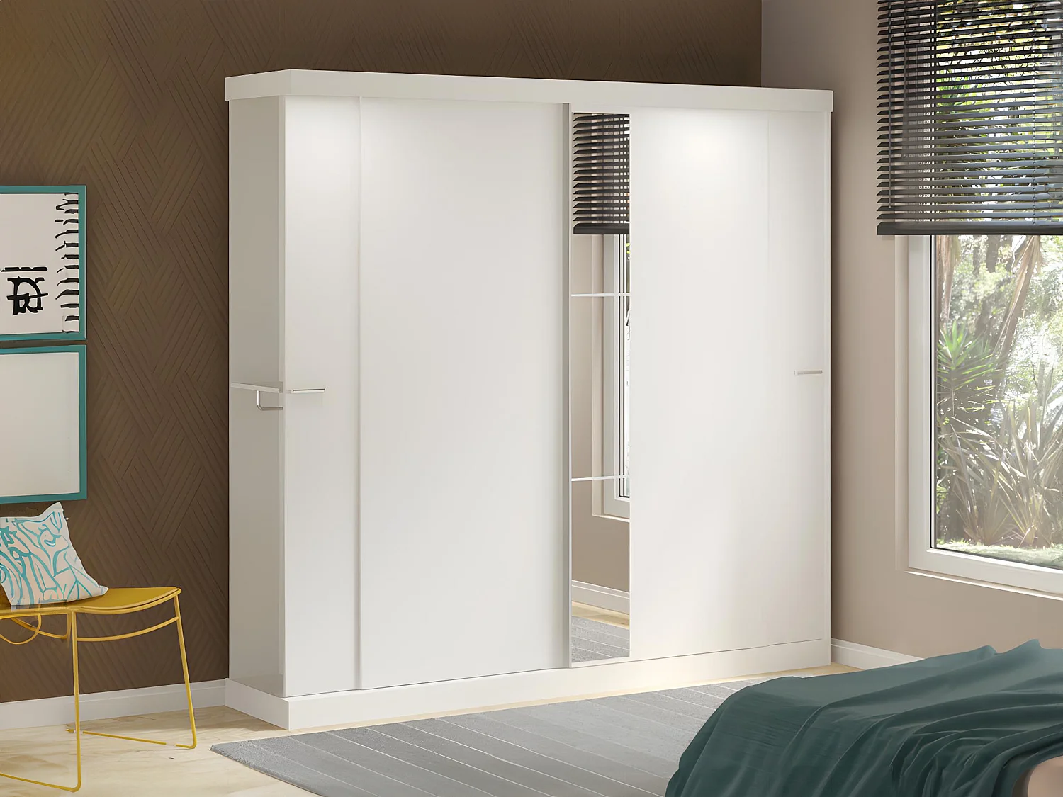 Armoire 2 portes coulissantes - Avec miroir - L231cm - Coloris : Blanc - ADALRIK II