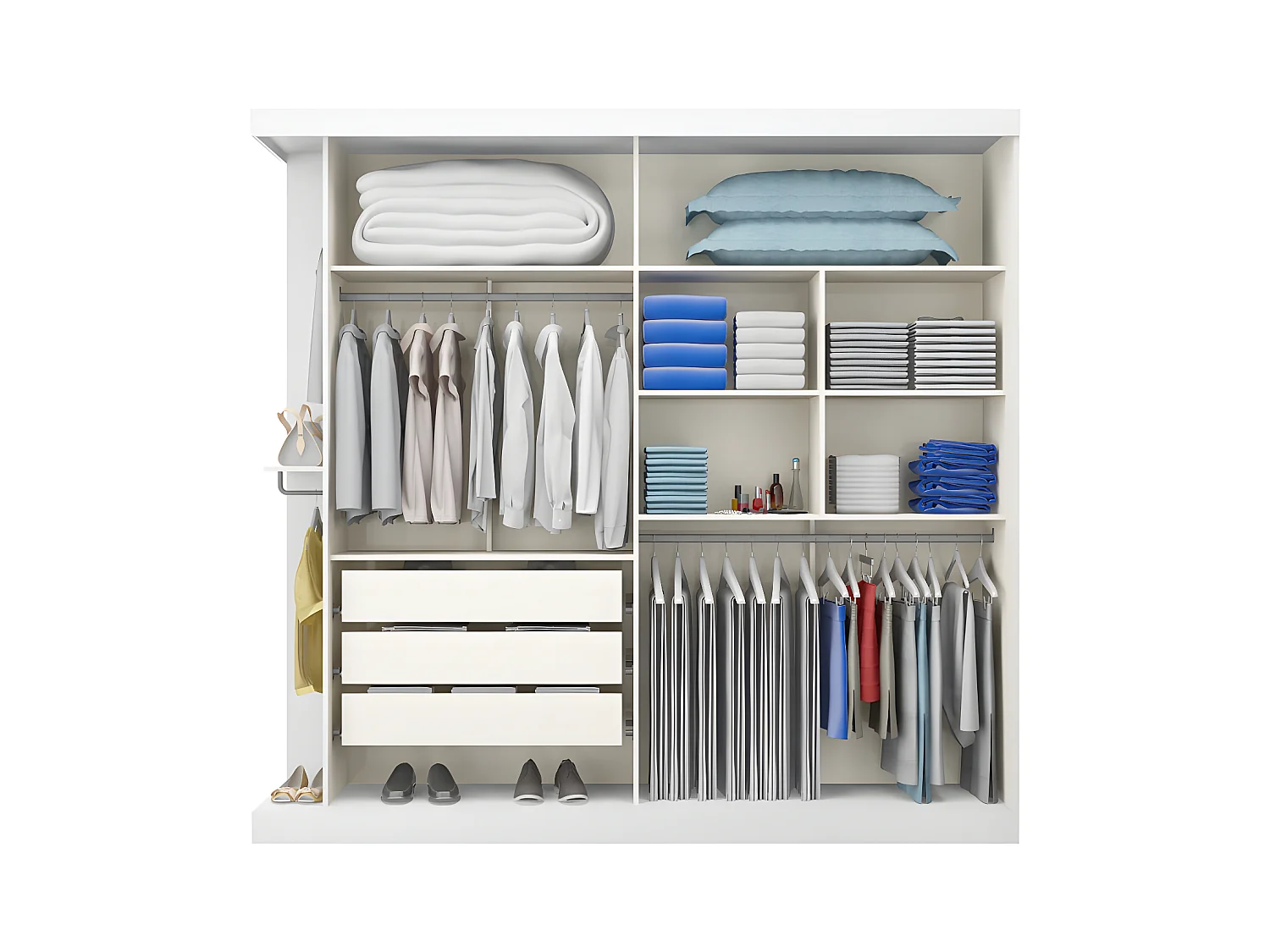 Kleiderschrank mit 2 Schiebetüren + Spiegel - B. 231 cm -  Weiß - ADALRIK II