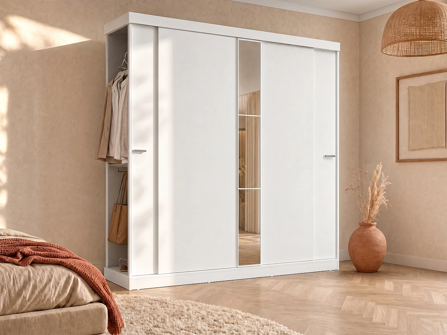 Wardrobe with 2 sliding doors - With mirror  - L 231 cm - White - ADALRIK II