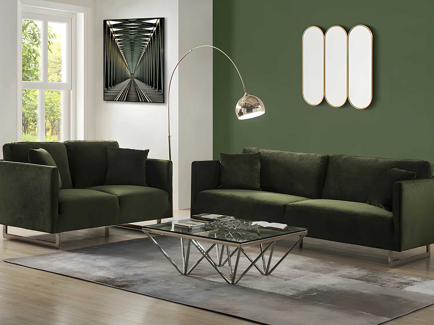 Grand lampadaire arc style art déco - Métal et marbre - H. 180 cm - Argenté - OMBRAGE