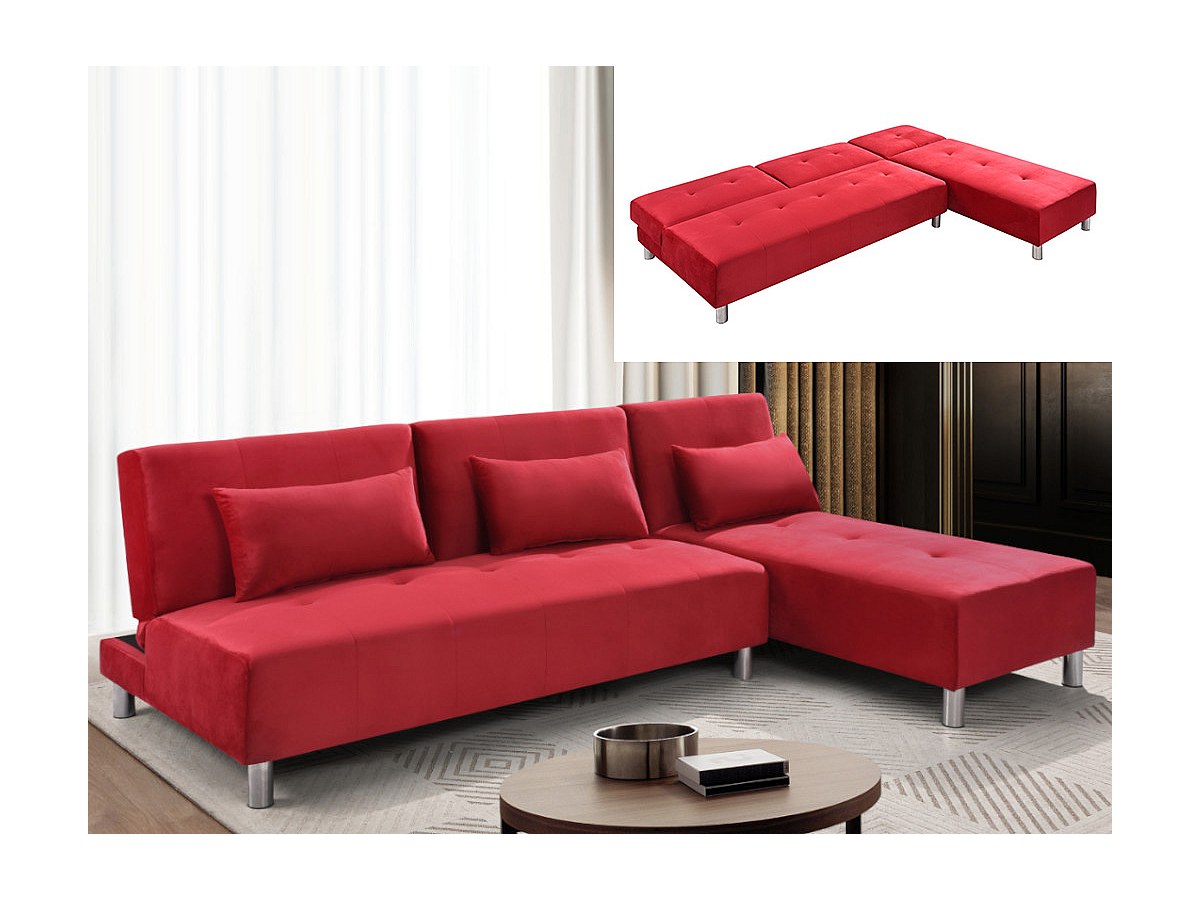 Ecksofa mit Schlaffunktion MARLI III - Samt - Ecke wechselbar - Rot