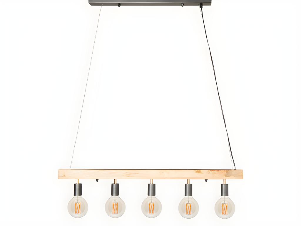 Hängeleuchte mit 5 Strahlern Industrial Stil JULBO - Holz & Metall - H17,5 x B100 cm
