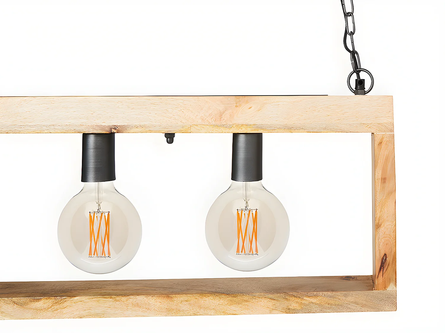 Hängeleuchte mit 4 Strahlern Industrial Stil - Holz & Metall - 31 x 100 cm - Naturfarben & Schwarz - OLIUS