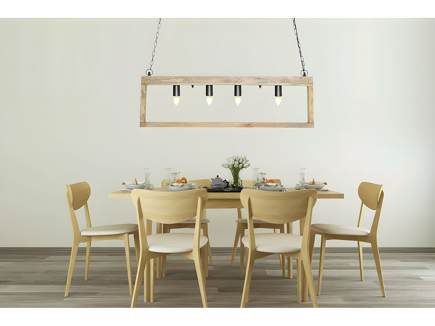Hängeleuchte mit 4 Strahlern Industrial Stil - Holz & Metall - 31 x 100 cm günstig online kaufen