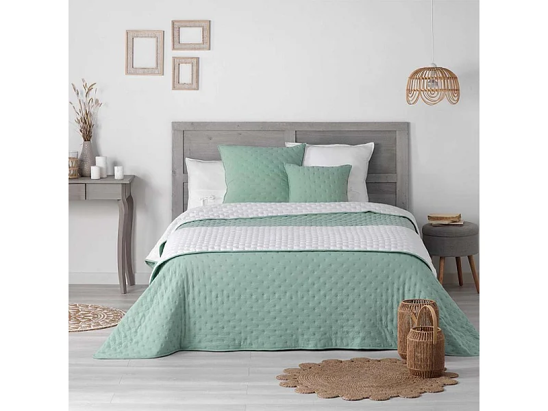 Couvre-Lit 2 Personnes "Mellow" 220x240cm Menthe & Blanc