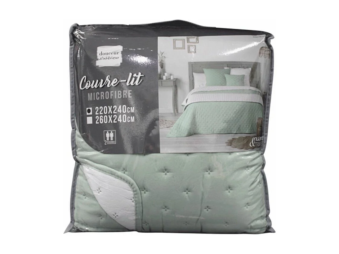 Couvre-Lit 2 Personnes "Mellow" 220x240cm Menthe & Blanc