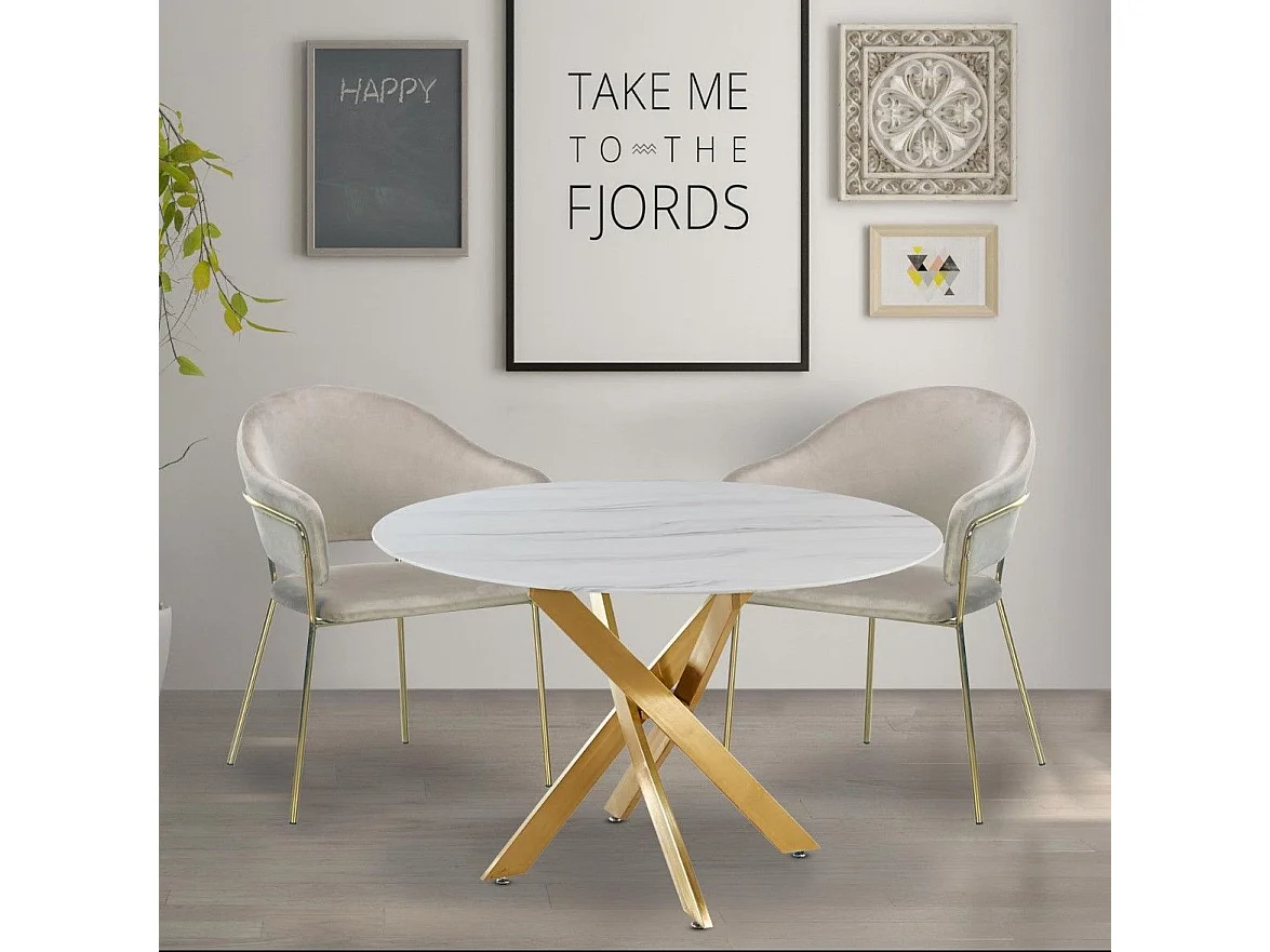 Mesa redonda Corix efecto mármol patas doradas