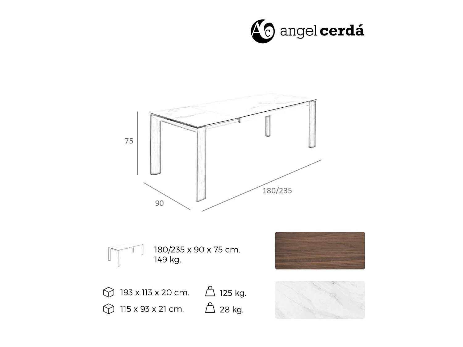 Table de diner plateau rectangulaire extensible en porcelaine et verre pieds bois