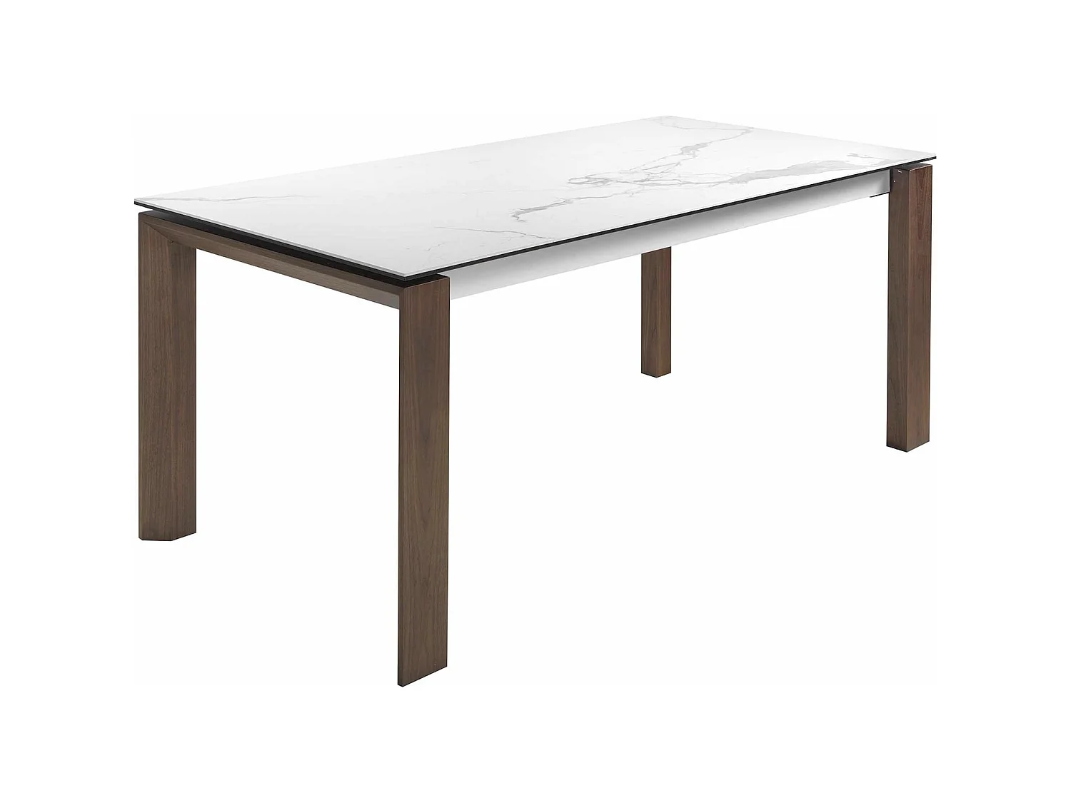 Table de diner plateau rectangulaire extensible en porcelaine et verre pieds bois