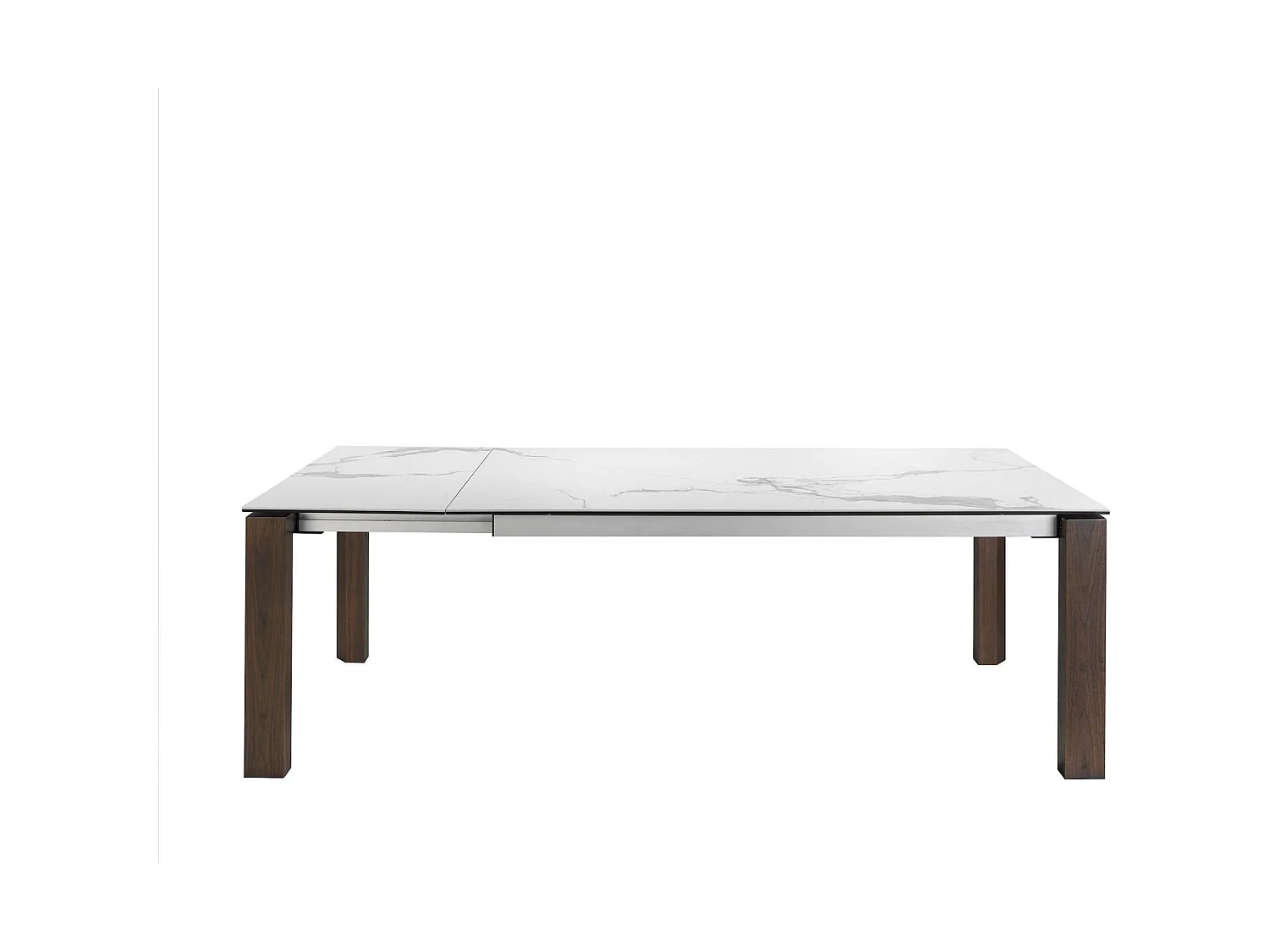 Table de diner plateau rectangulaire extensible en porcelaine et verre pieds bois