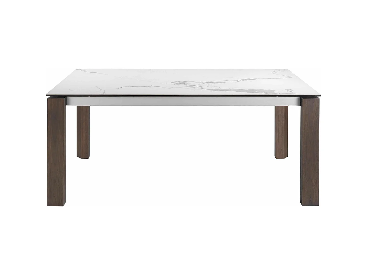 Table de diner plateau rectangulaire extensible en porcelaine et verre pieds bois