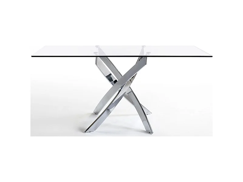 Table à manger base acier inoxydable plateau verre trempé