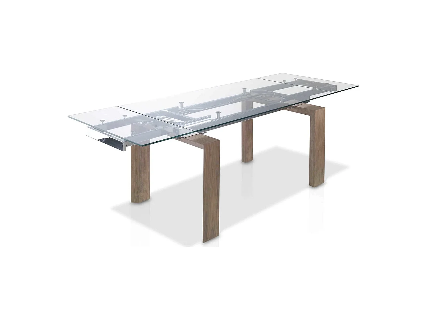 Table de diner extensible plateau verre trempé pieds bois