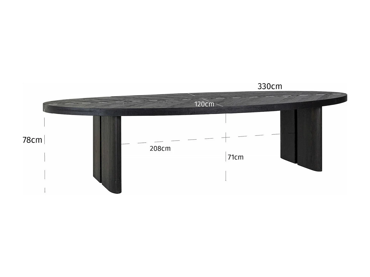 Table à Dîner Ovale en Bois Sombre avec Motif Chevron