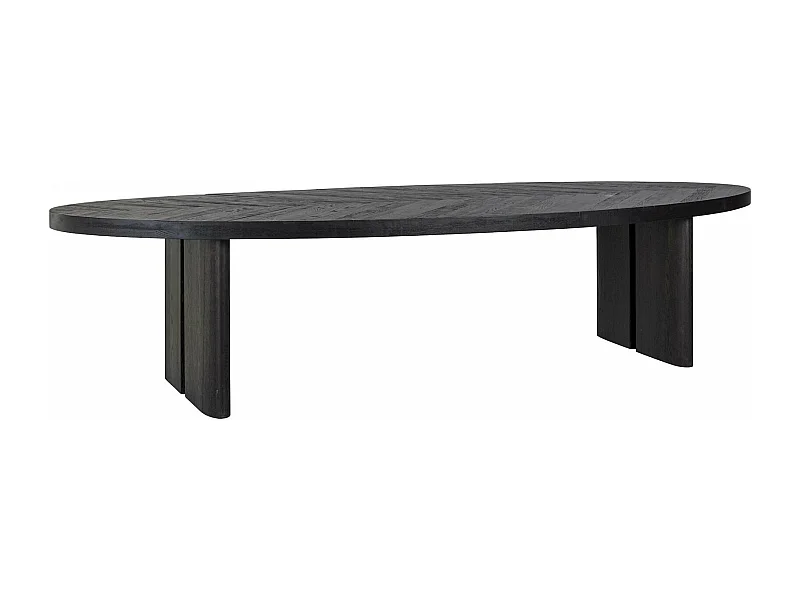 Table à Dîner Ovale en Bois Sombre avec Motif Chevron