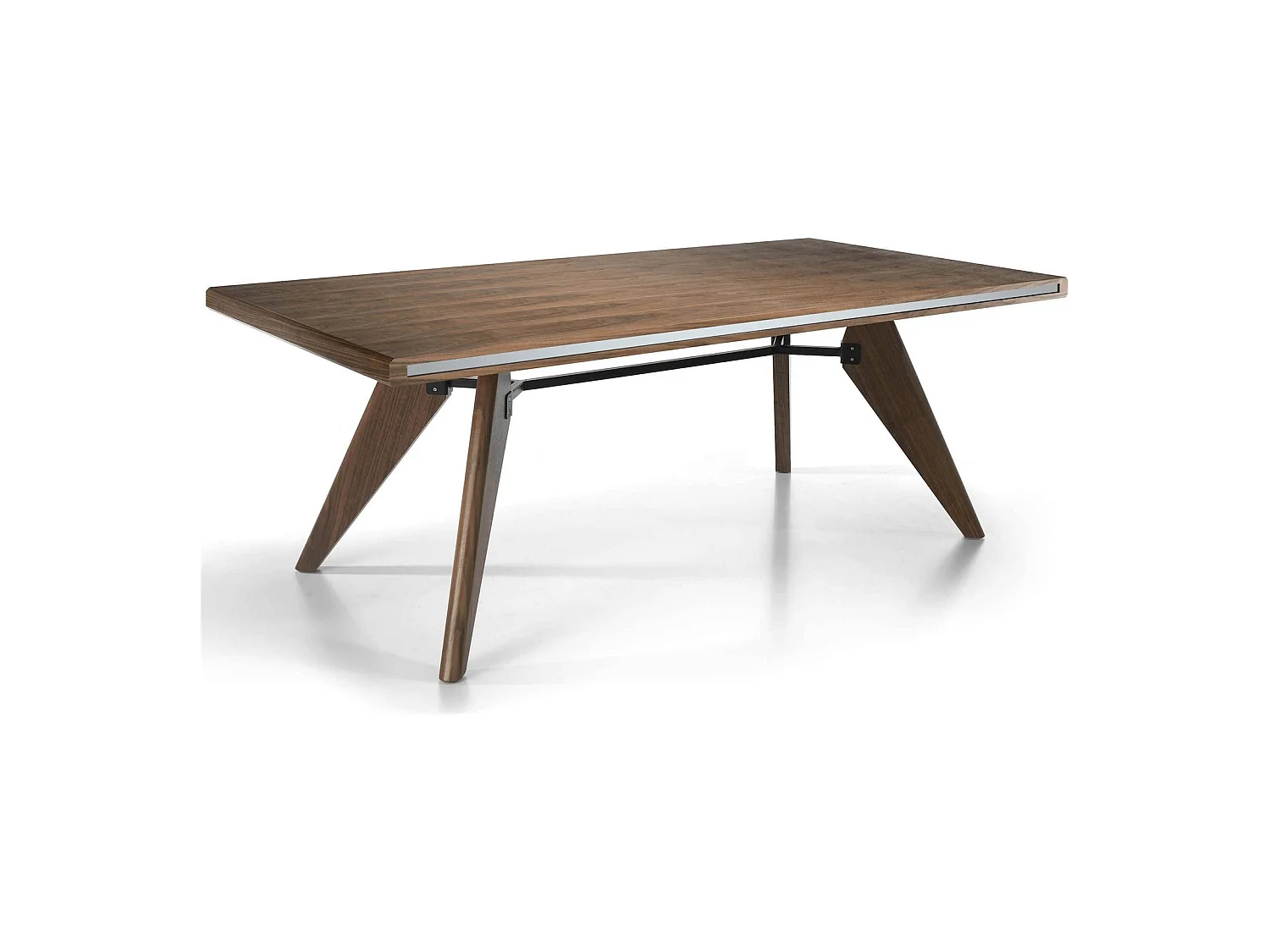 Table à manger bois jambage verre miroir structure acier peint époxy