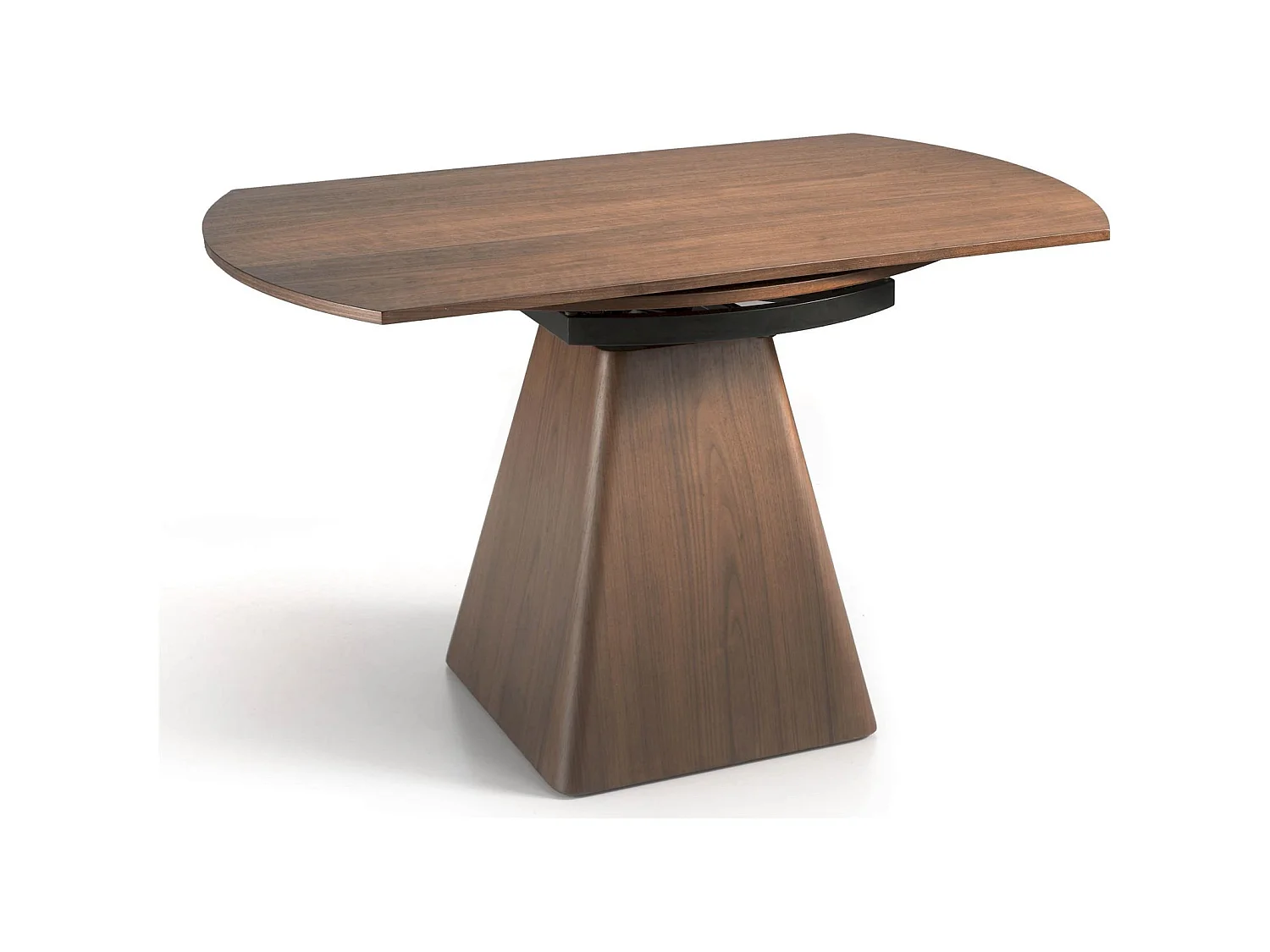 Table de diner ronde bois extensible ouverture tournante automatique base carrée forme pyramidale