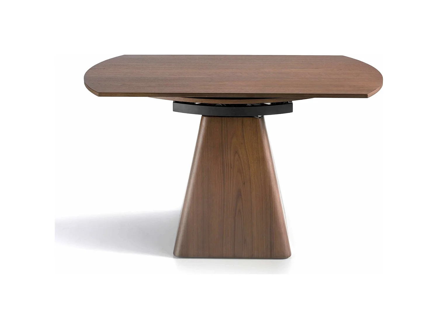 Table de diner ronde bois extensible ouverture tournante automatique base carrée forme pyramidale