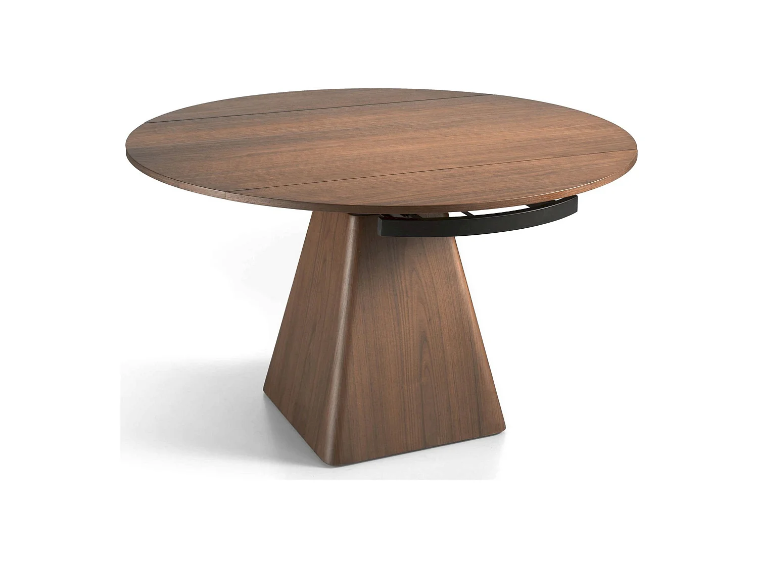 Table de diner ronde bois extensible ouverture tournante automatique base carrée forme pyramidale