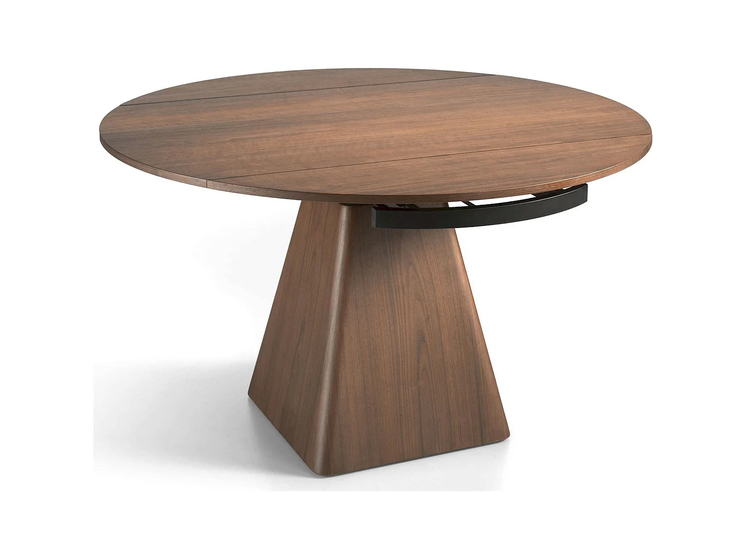 Table de diner ronde bois extensible ouverture tournante automatique base carrée forme pyramidale