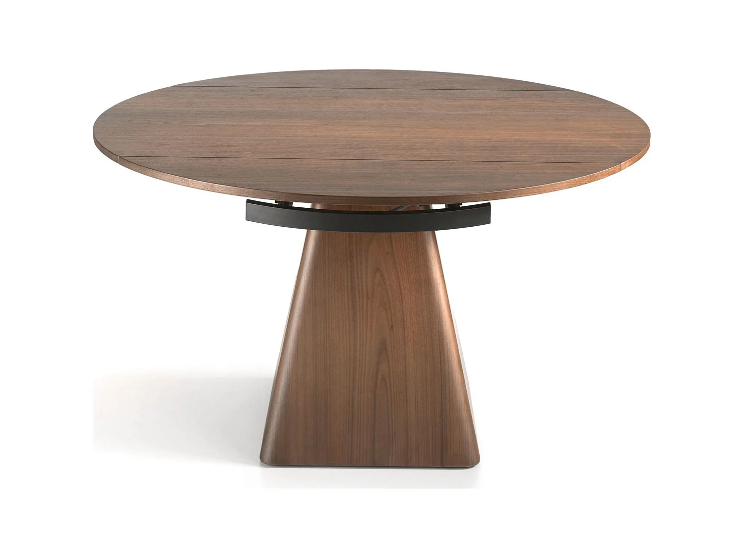 Table de diner ronde bois extensible ouverture tournante automatique base carrée forme pyramidale