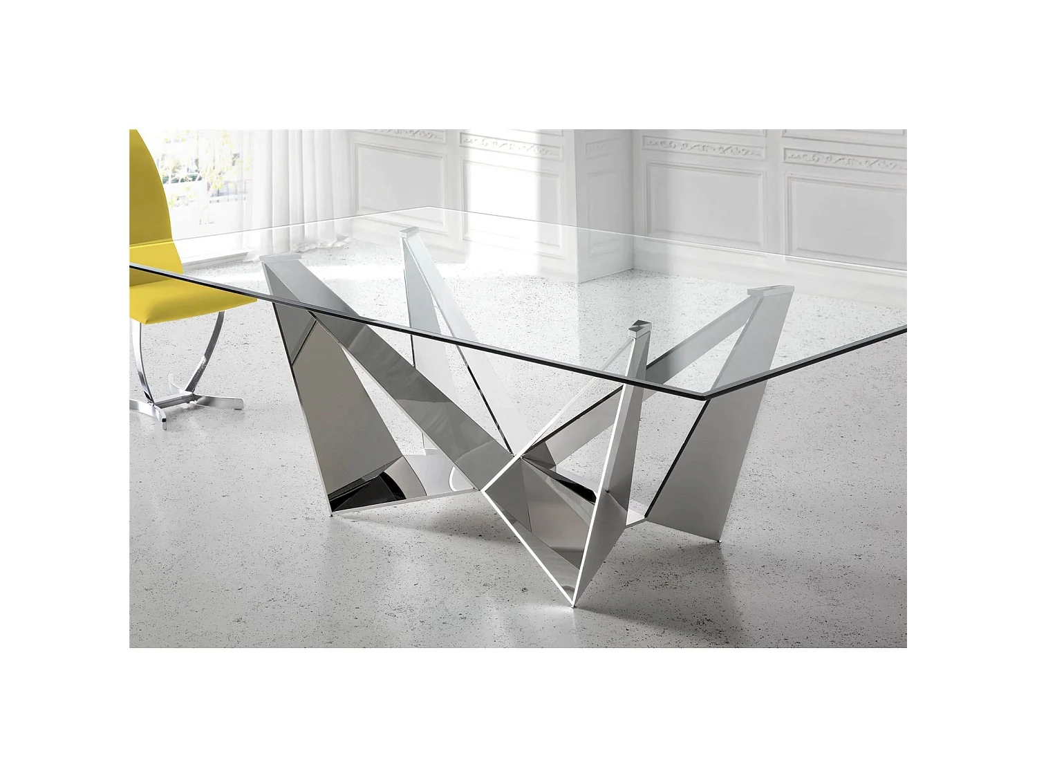 Table Moderne en Verre Transparent et Acier