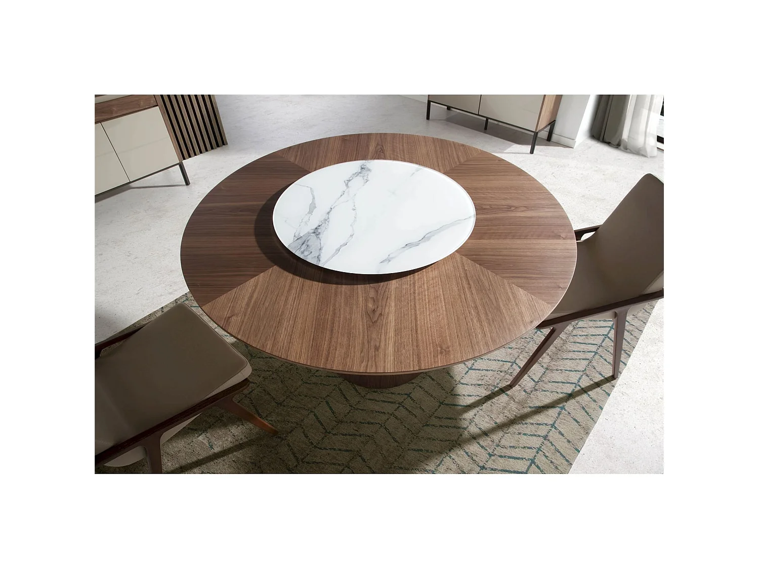 Table a manger ronde bois massif Plateau pivotant centre en marbre céramique