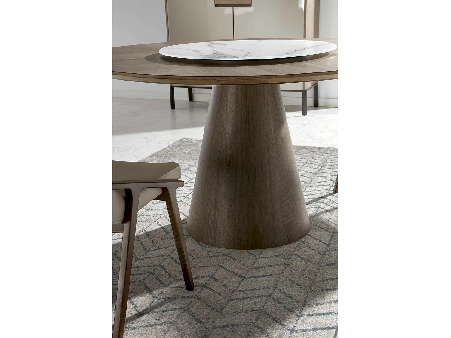 Table a manger ronde bois massif Plateau pivotant centre en marbre céramique