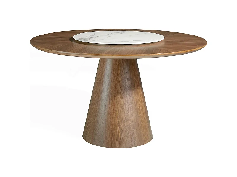 Table a manger ronde bois massif Plateau pivotant centre en marbre céramique