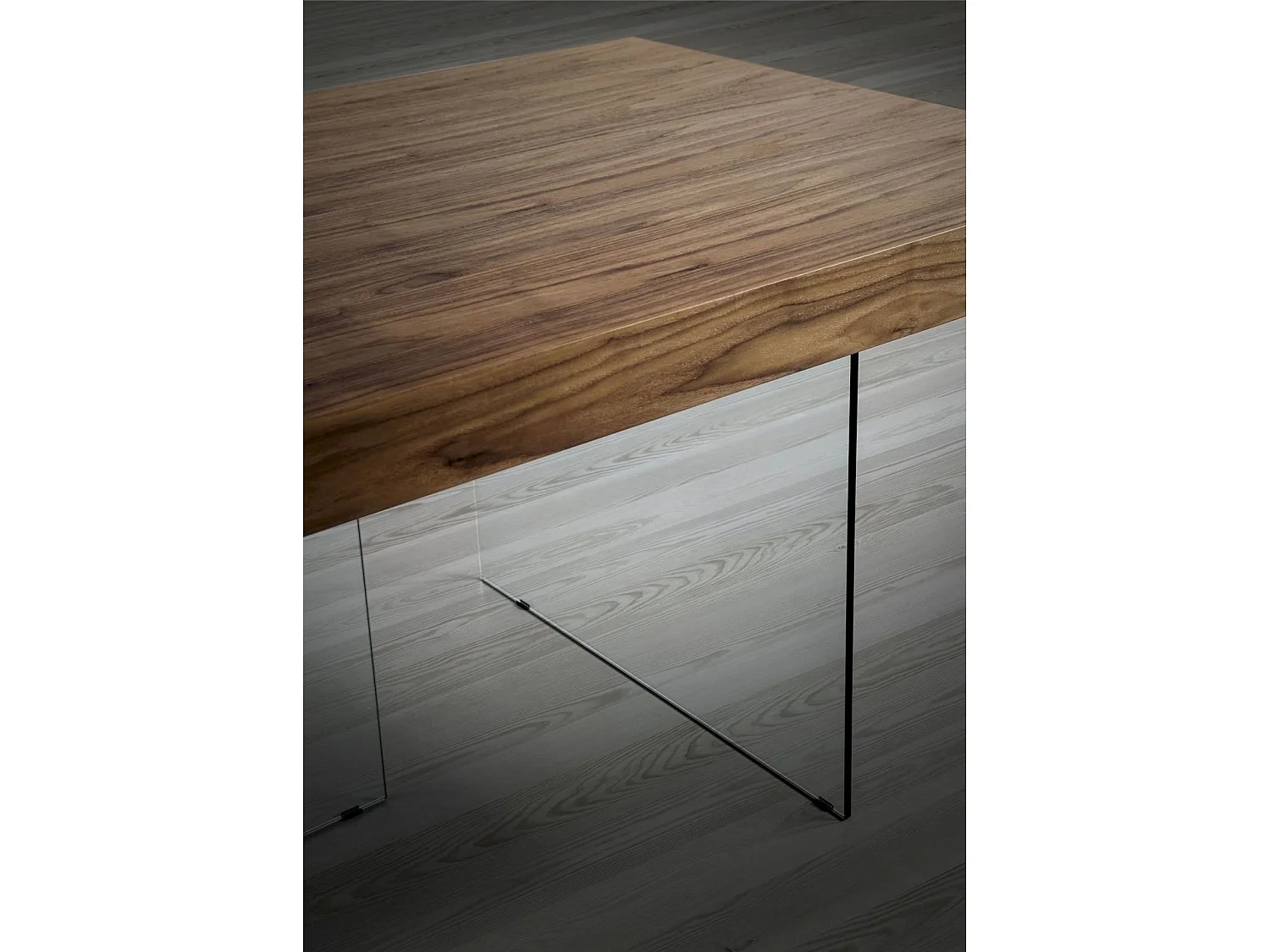 Table de diner bois pieds en verre trempé