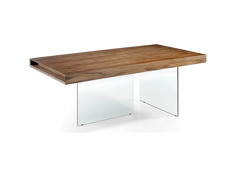 Table de diner bois pieds en verre trempé