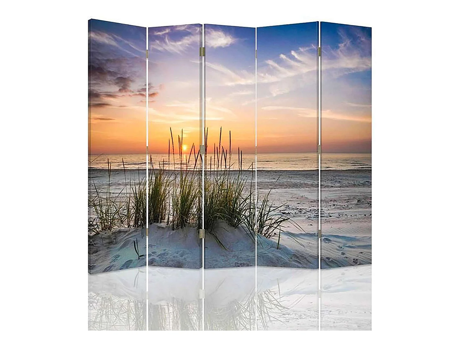 Paravent Ambiance Plage et Dunes pour Décoration Intérieure - 180 x 180 cm - 2 faces R° V° + rotation 360°