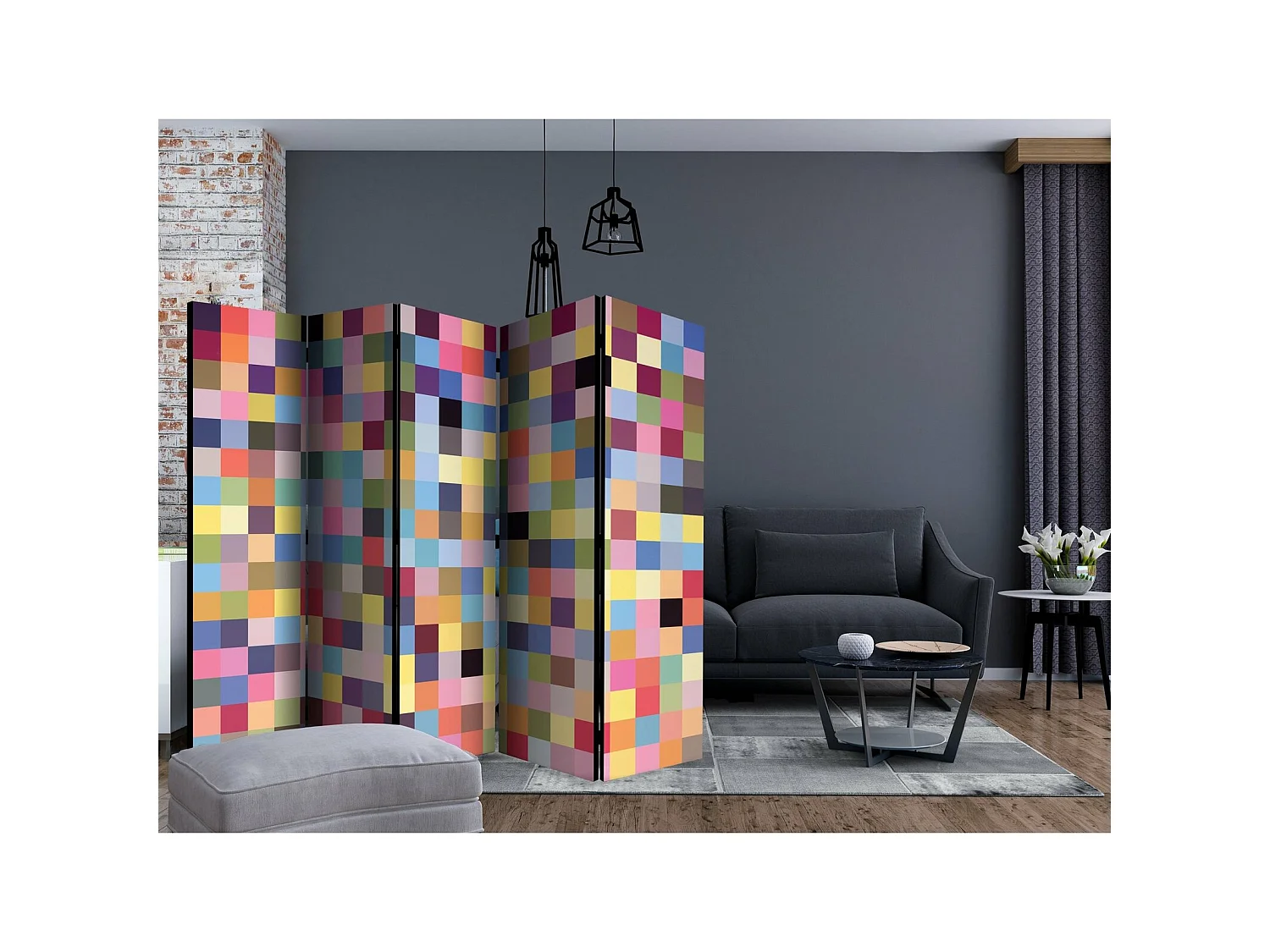 Paravent 5 Volets aux Couleurs Variées pour Déco Moderne