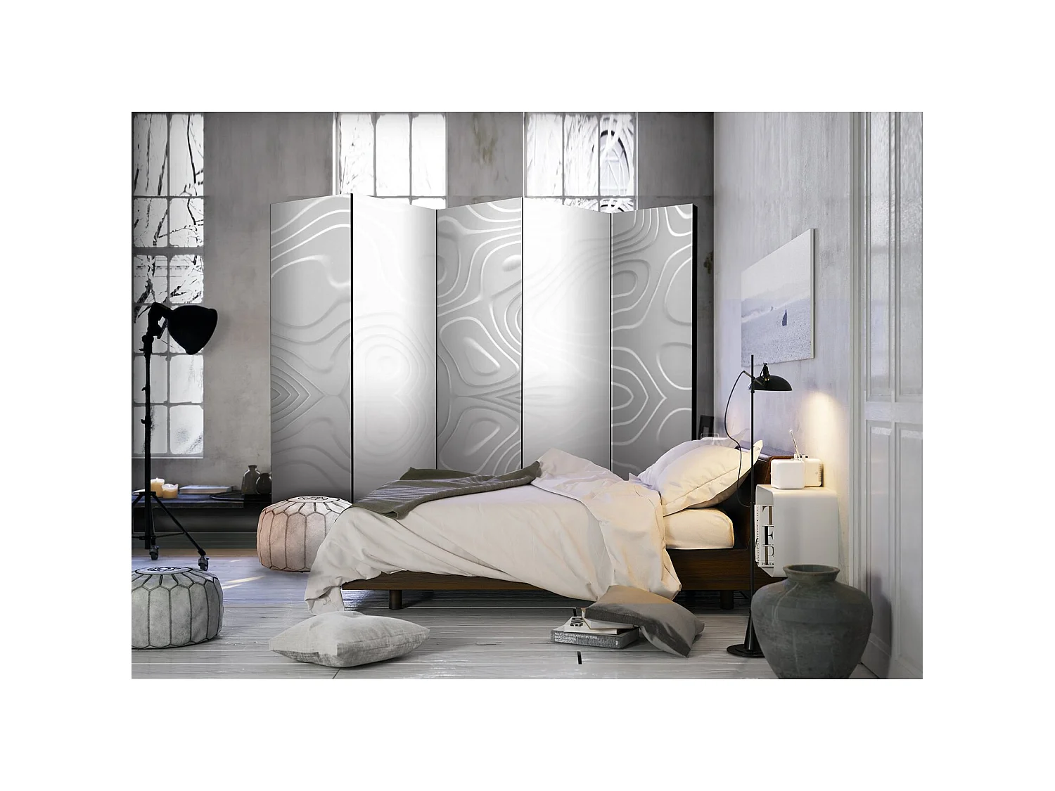 Paravent Design Vagues Blanches II pour Intérieur Moderne