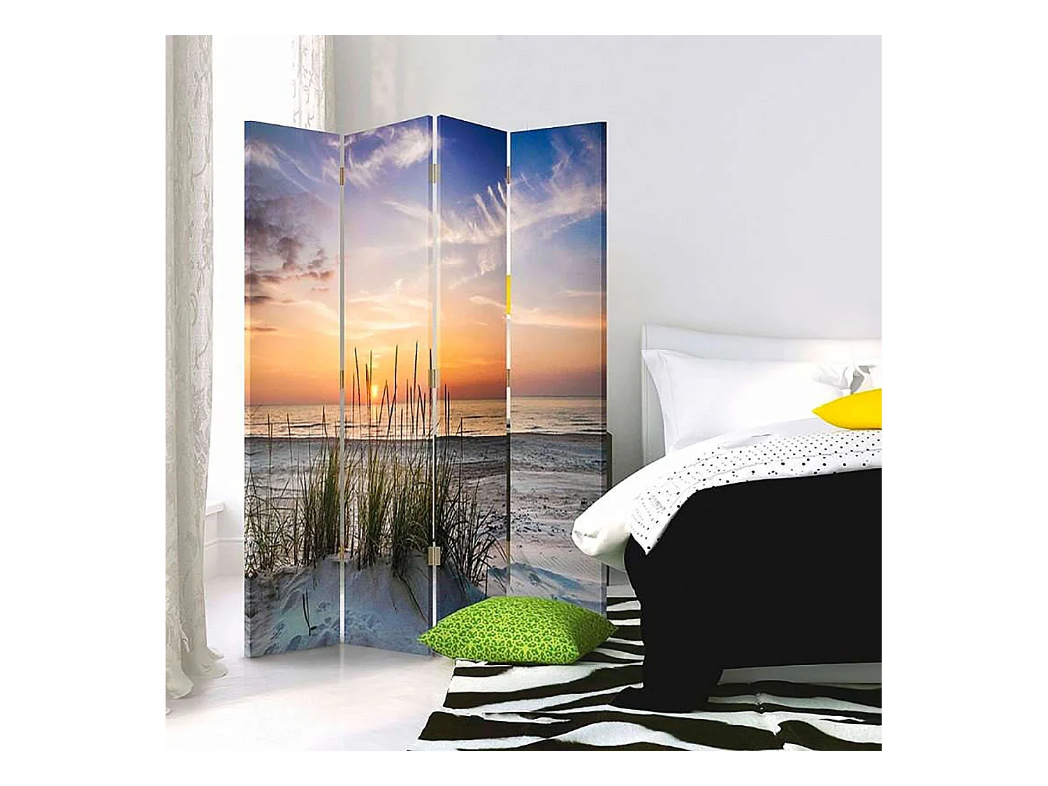 Paravent Décoratif Plage et Dunes pour Intérieur Zen - 145 x 180 cm - 2 faces R° V° + rotation 360°