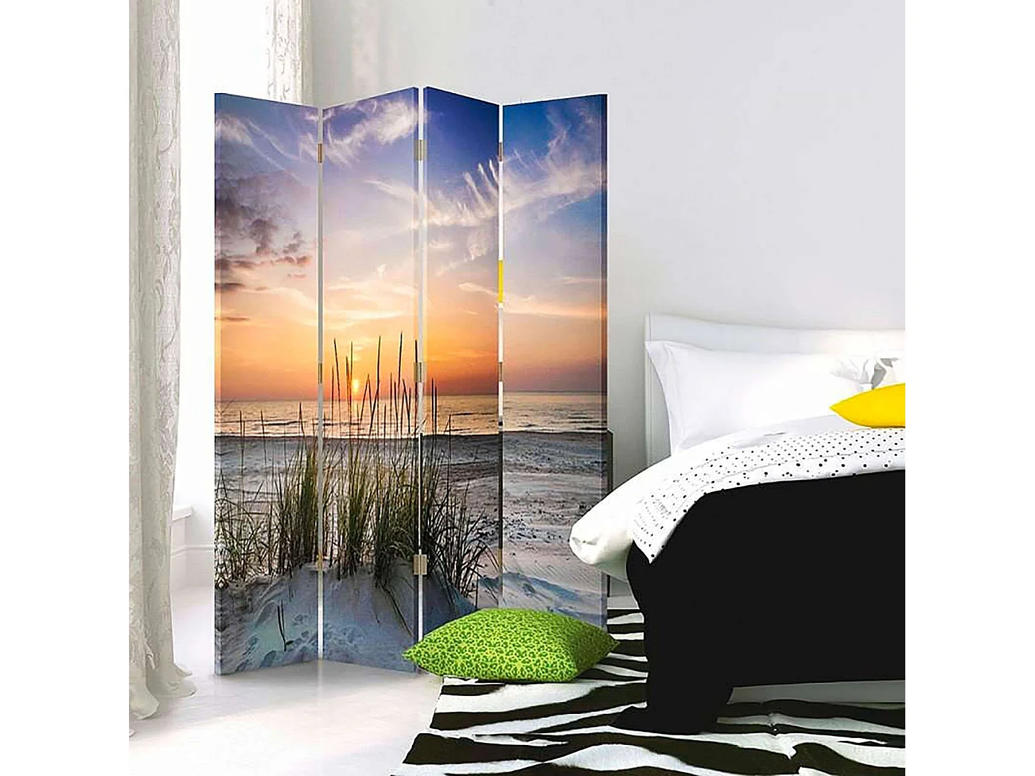 Paravent Décoratif Plage et Dunes pour Intérieur Zen - 145 x 180 cm - 2 faces R° V° + rotation 360°