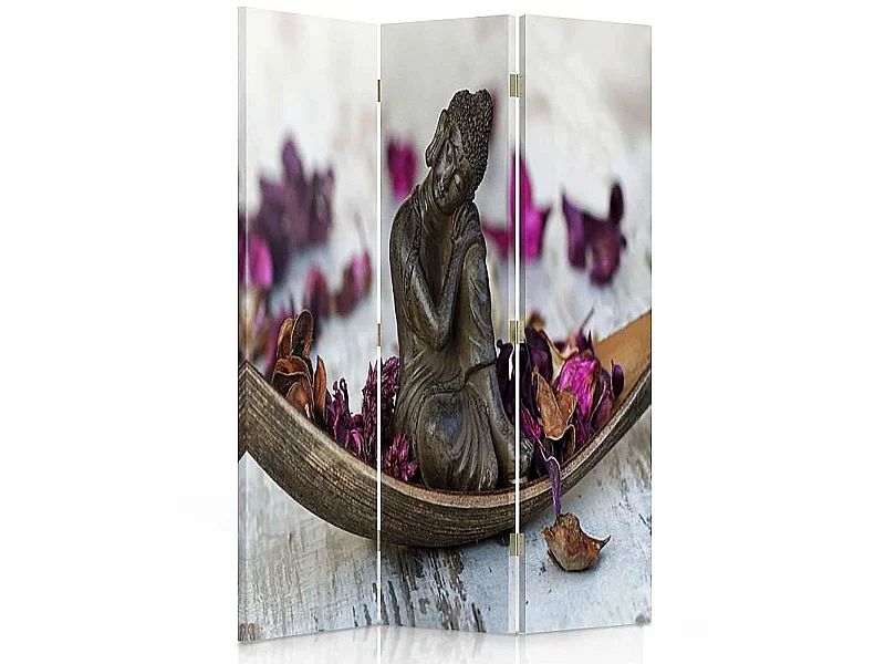 Paravent Design Zen Bouddha en Méditation 3 Panneaux - 110 x 150 cm - 2 faces R° V°