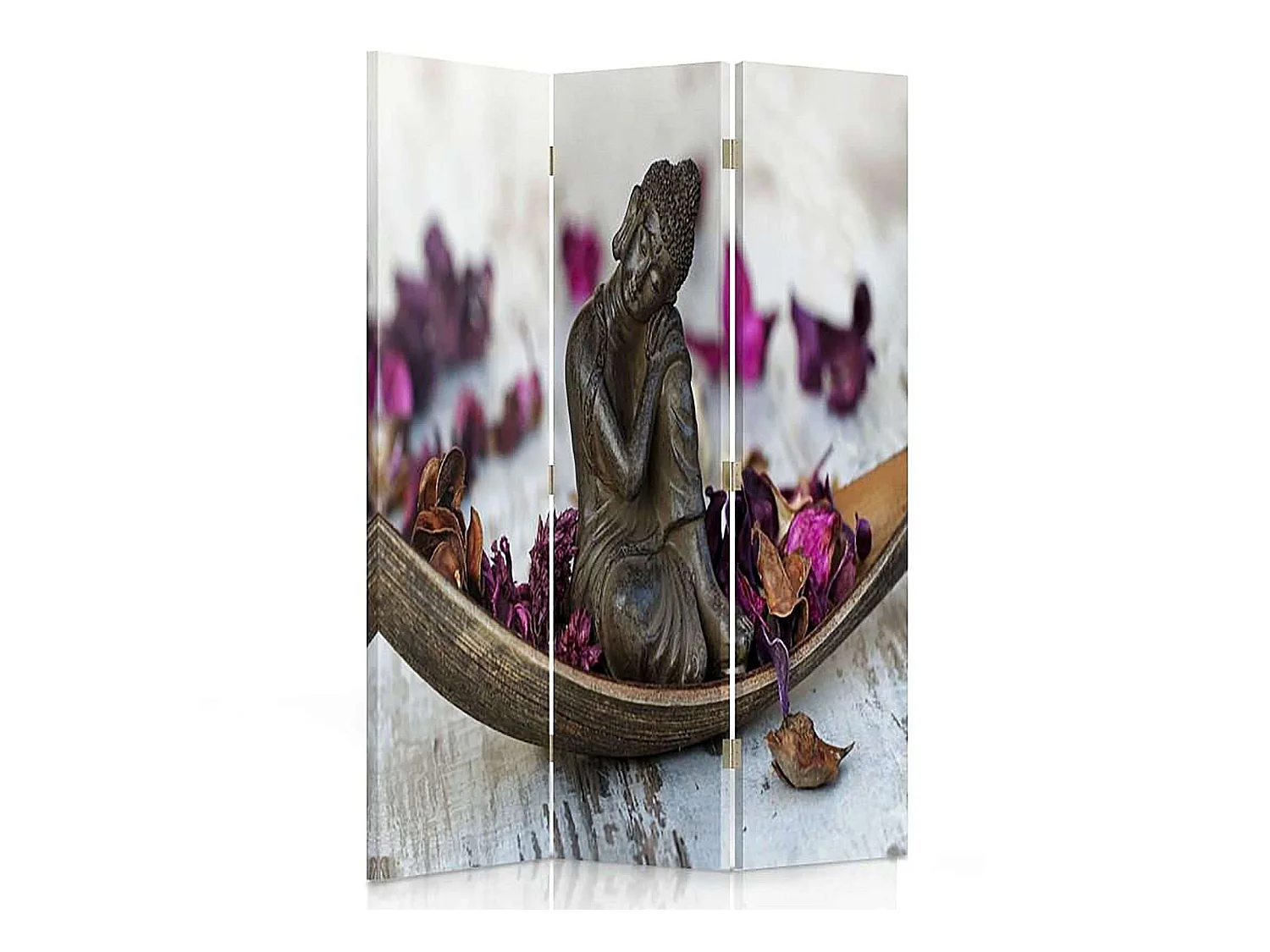 Paravent Design Zen Bouddha en Méditation 3 Panneaux - 110 x 150 cm - 2 faces R° V°