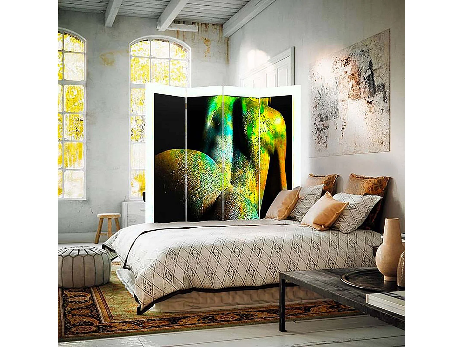 Paravent Acte Abstrait: Esthétique Moderne et Unique - 145 x 180 cm - 2 faces R° V°