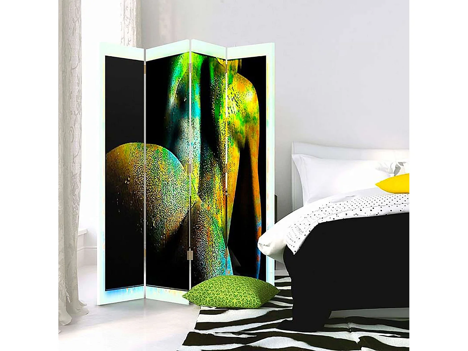 Paravent Acte Abstrait: Esthétique Moderne et Unique - 145 x 180 cm - 2 faces R° V°