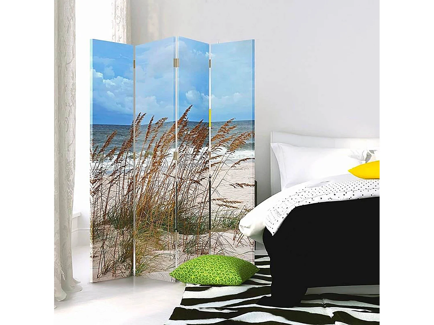 Paravent Herbe de la Mer Ambiance Bord de Plage 4 Volets - 145 x 150 cm - 2 faces R° V°