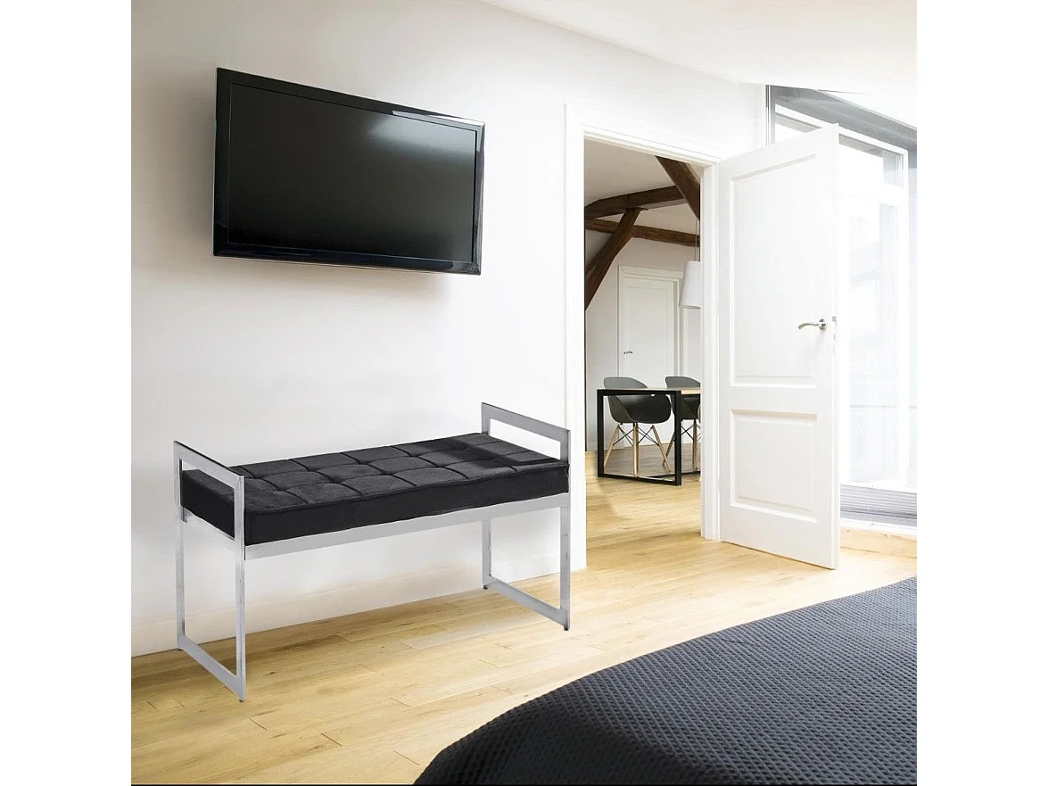 Banquette en Velours "Topez" 94cm Noir & Argent