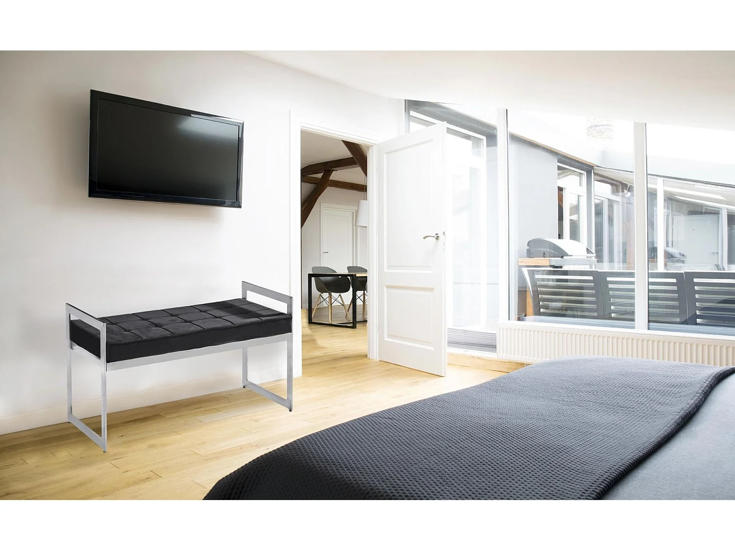 Banquette en Velours "Topez" 94cm Noir & Argent