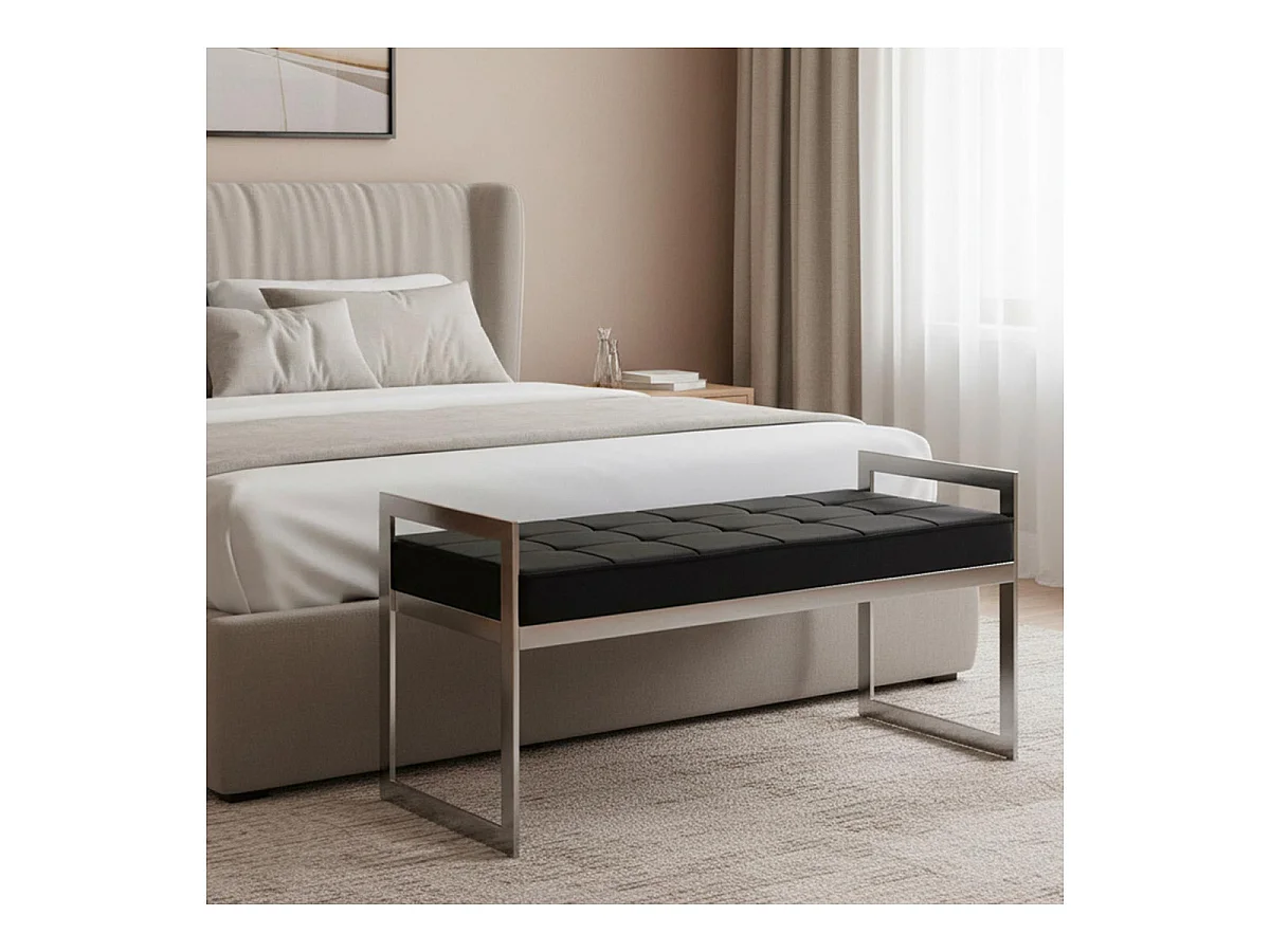 Banquette en Velours "Topez" 94cm Noir & Argent